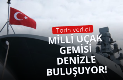 Miili uçak gemisi denizle buluşuyor